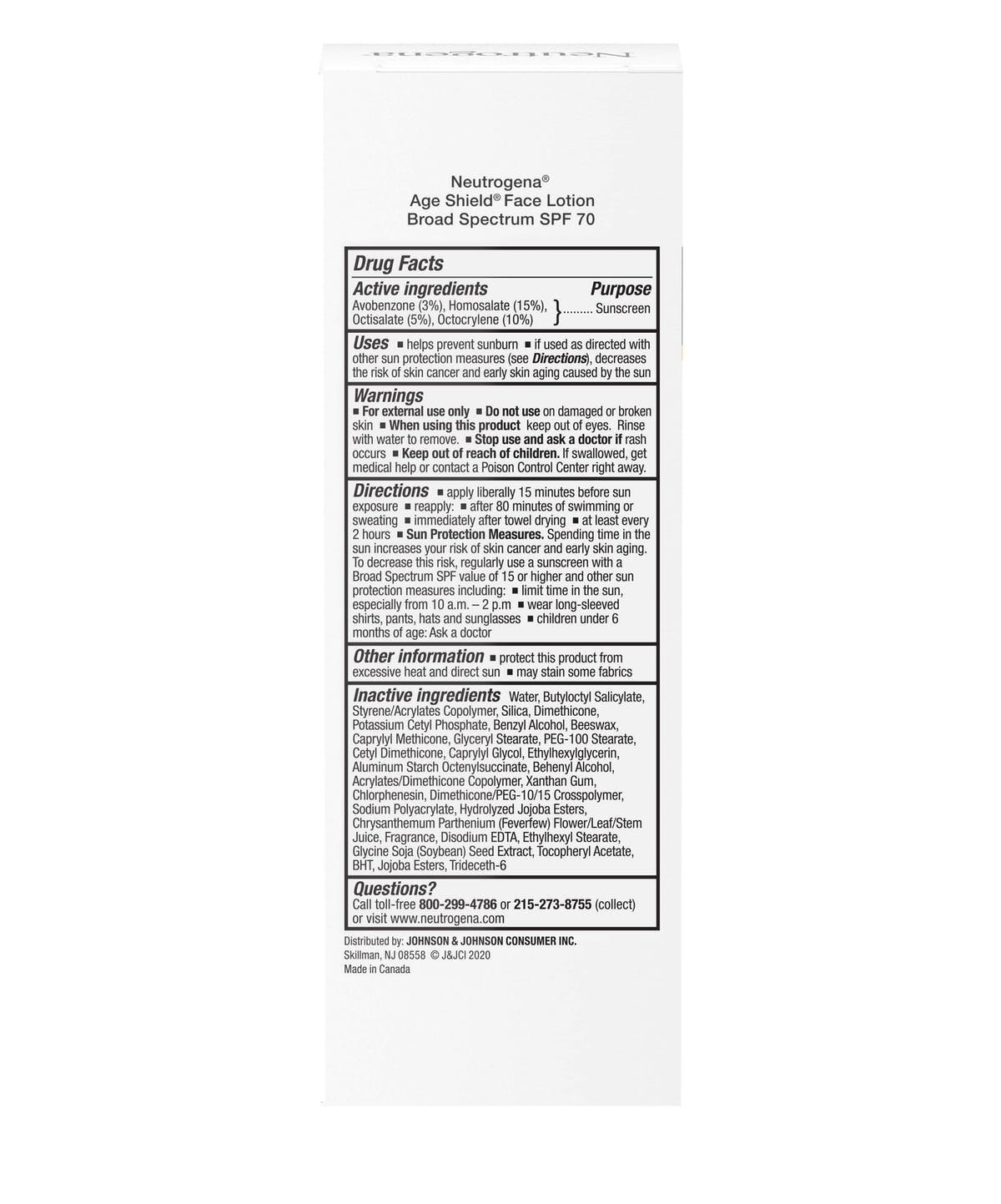 โลชั่นกันแดดสำหรับผิวหน้า Neutrogena Age Shield Face Oil-Free Lotion Sunscreen SPF 70