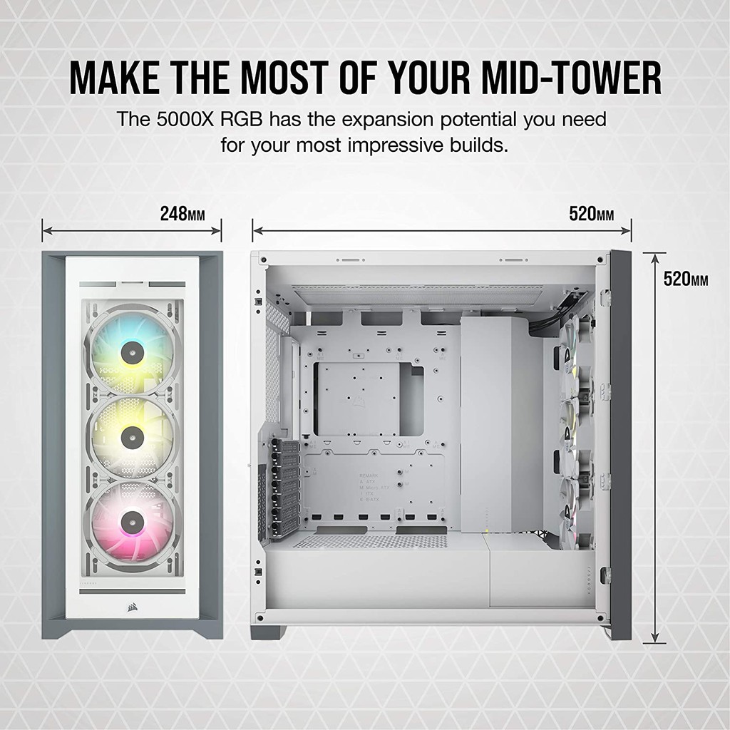 Corsair iCUE 5000X RGB Tempered Glass Mid-Tower ATX PC Smart Case - Black/White