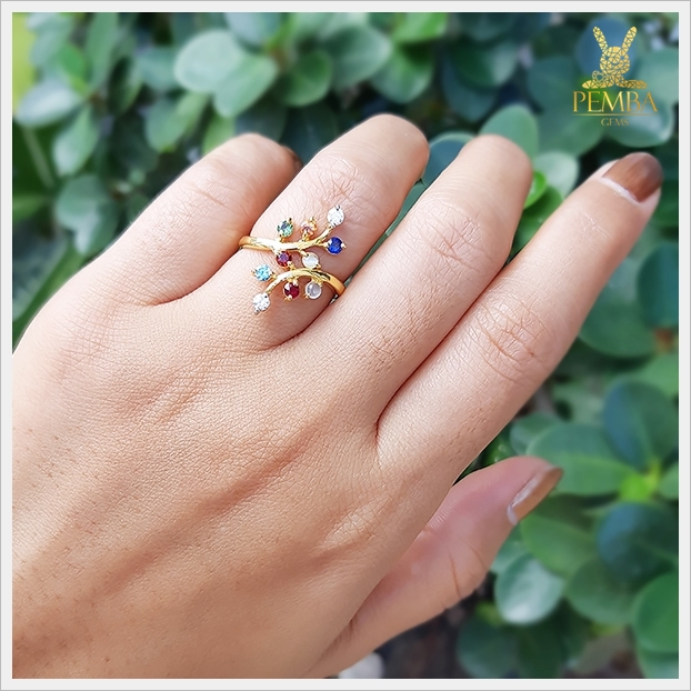 แหวนนพเก้าแท้ ดีไซน์ใบมะกอกสุดเก๋ ความหมายดี มีเอกลักษณ์ (สินค้าสั่งทำสอบถามราคา)