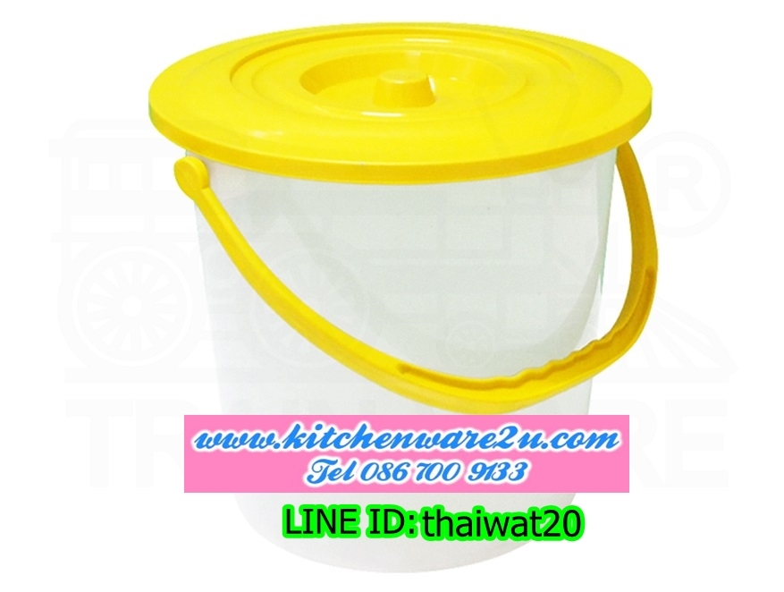 P05747 ถังใส่สังฆทาน 5 แกลอน พร้อมฝาเหลือง (เส้นผ่านศูนย์กลาง 32 x 31.5 ซม.) เกรดเอ No.135 (ราคาส่งต่อ 1 โหล: 12 ใบ)