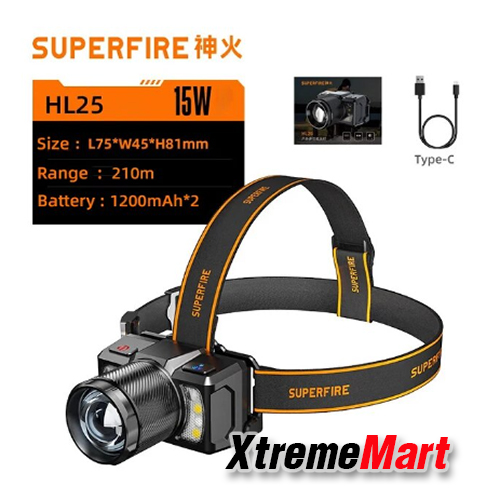 ไฟฉายคาดหัว Superfire HL25 แสงขาว + ไฟข้างสีแดง พร้อมระบบ Sensor มือโบกเปิด-ปิด (ชุดละ)