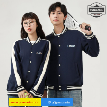 แจ็กเก็ตเบสบอลเสื้อกันหนาวเสื้อสเวตเตอร์ เสื้อคู้รัก สวมใส่สบายๆ ทรงหลวม JK6909004 สีภาพ S-3XL