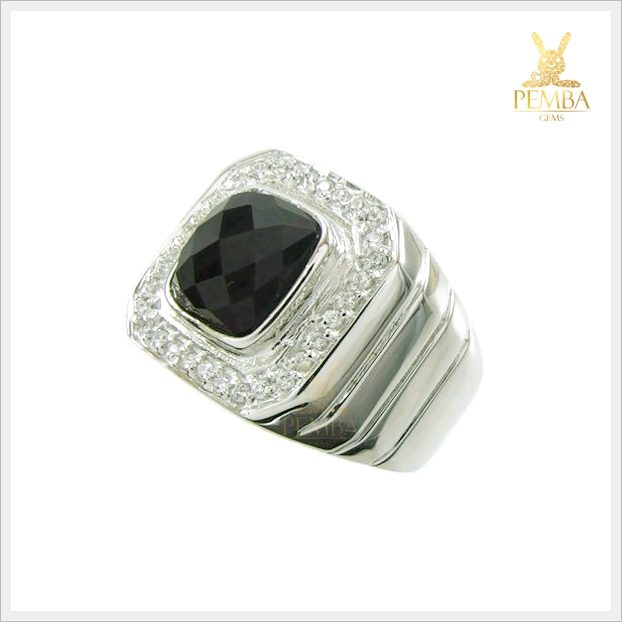 แหวนนิลแท้ ล้อมเพชรCZ งดงาม เท่อย่างมีสไตล์ ใส่เพิ่มความมั่นใจ