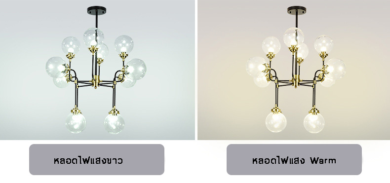 โคมไฟแขวนเพดานโทนสีดำทองโป๊ะแก้วใสสไตล์ Nordic รุ่น [H-01]