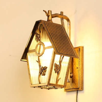 โคมไฟติดผนังโคมไฟติดระเบียงภายนอกทรงกระท่อมลายใบไม้ [VC0030]