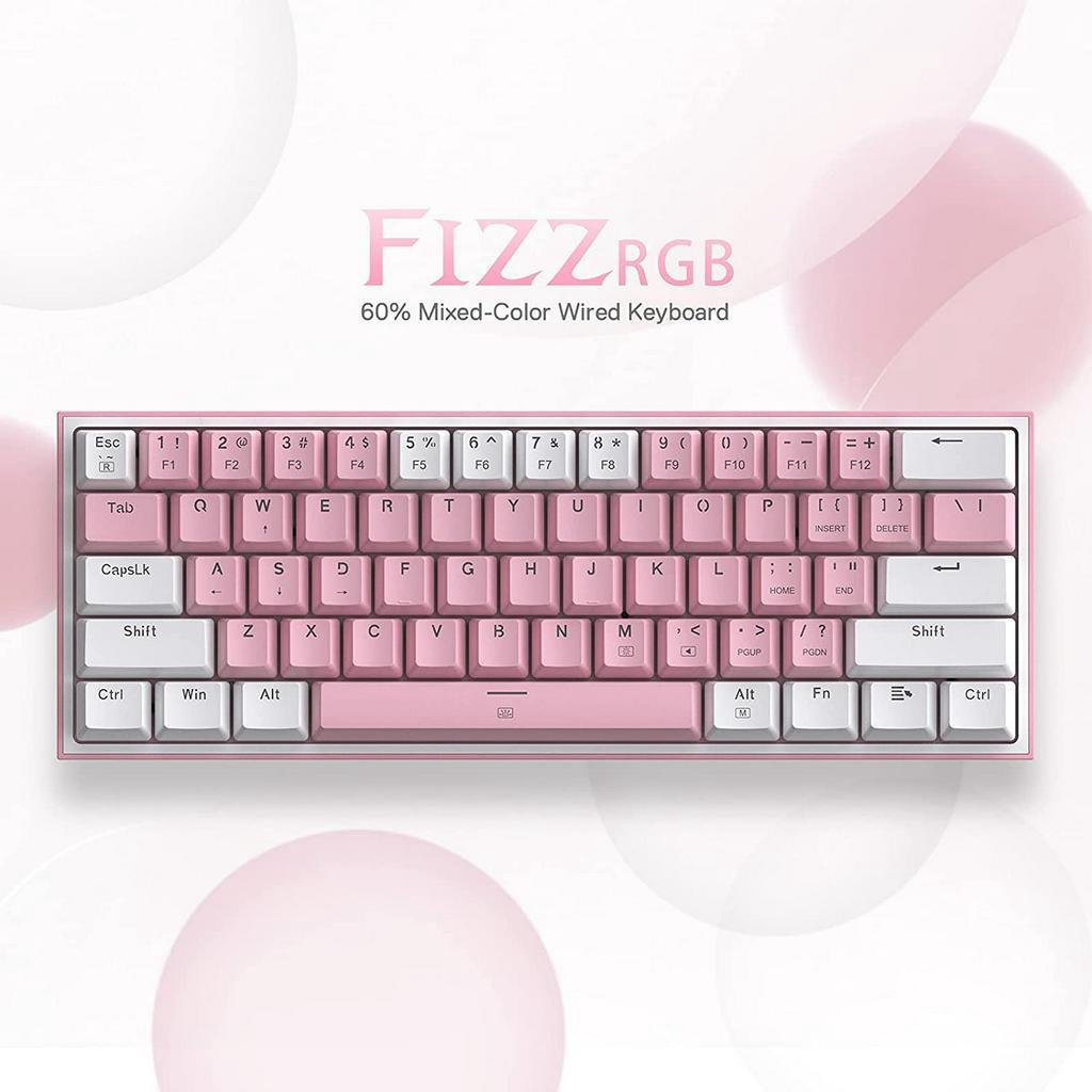 (TH/EN) Redragon K617 Fizz 60% Wired RGB Gaming Keyboard Pink White