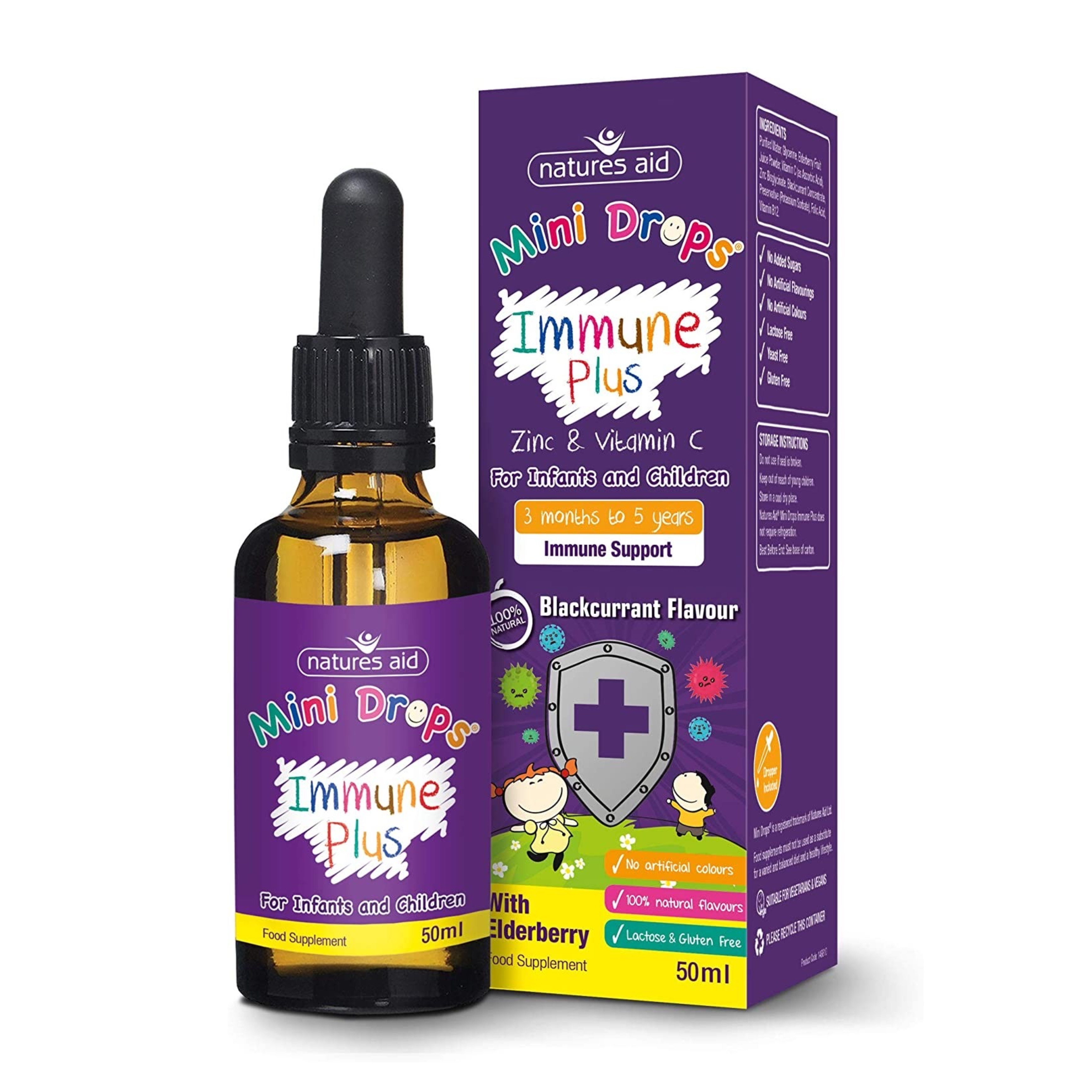 วิตามินเสริมภูมิคุ้มกันสำหรับทารกและเด็กเล็ก Natures Aid Mini Drops Immune Plus Zinc & Vitamin C