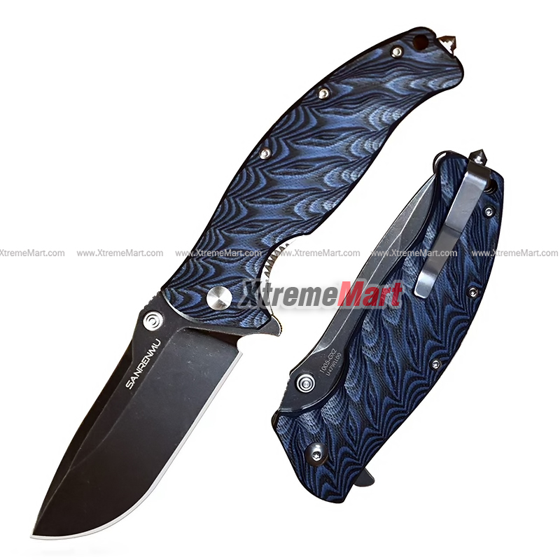 มีดพับ SANRENMU 1005 SRM-1005-GX2 ใบมีดสแตนเลส 9cr14mov ด้ามG10สีดำ จุดหมุนระบบตลับลูกปืน(Ball Bearing) เปิด-ปิด ลื่นมาก