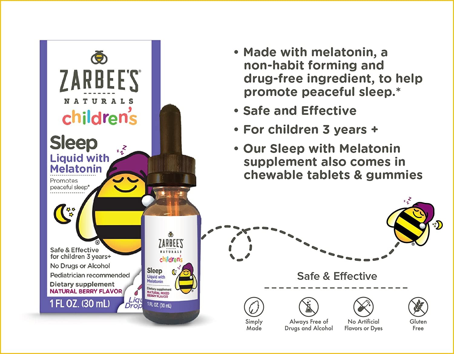 วิตามินช่วยเสริมการนอนหลับสำหรับเด็กชนิดน้ำ ZARBEE's Naturals Children's Sleep Liquid with Melatonin