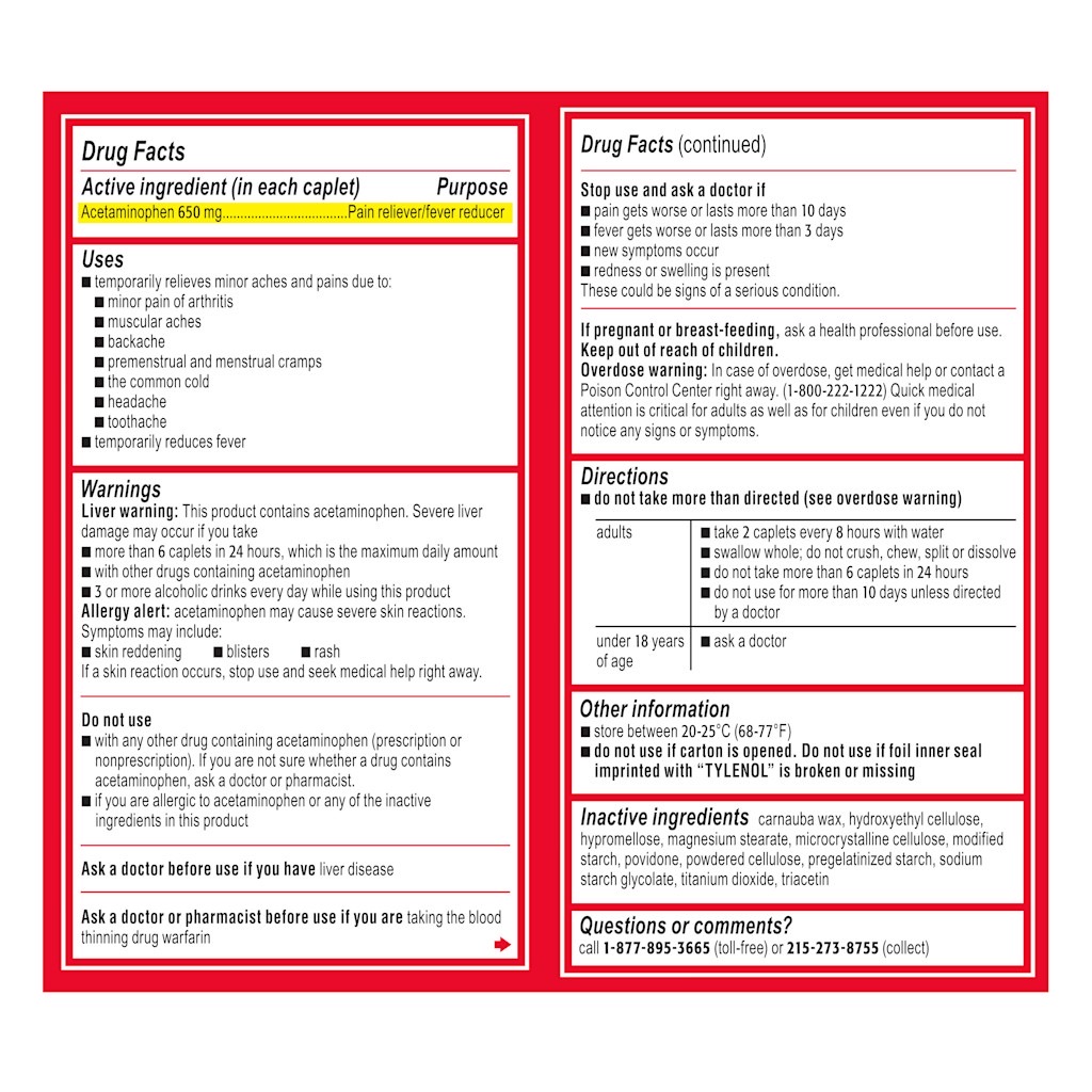 ยาบรรเทาอาการปวดจากข้อต่อ TYLENOL® 8HR Arthritis Pain Relief Extended-Release Tablets (100 Caplets)