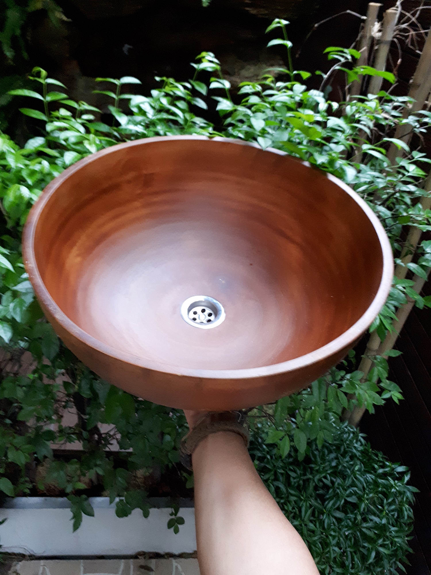 อ่างไม้ ล้างหน้า ล้างมือ ล้างเท้า สีน้ำตาล ทรงกลม (สปาร์ Spa Vintage วินเทจ ตกแต่ง แต่งบ้าน แต่งรีสอร์ท)