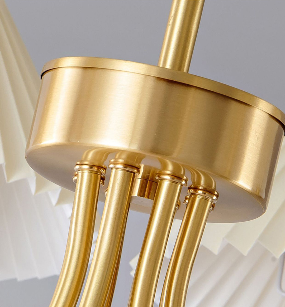 โคมไฟแขวนเพดานโครงสีทองเหลืองทรงโค้งโป๊ะโคมทรงดอกเห็ดผิวเรียบลายจีบ [HSYS-8930]