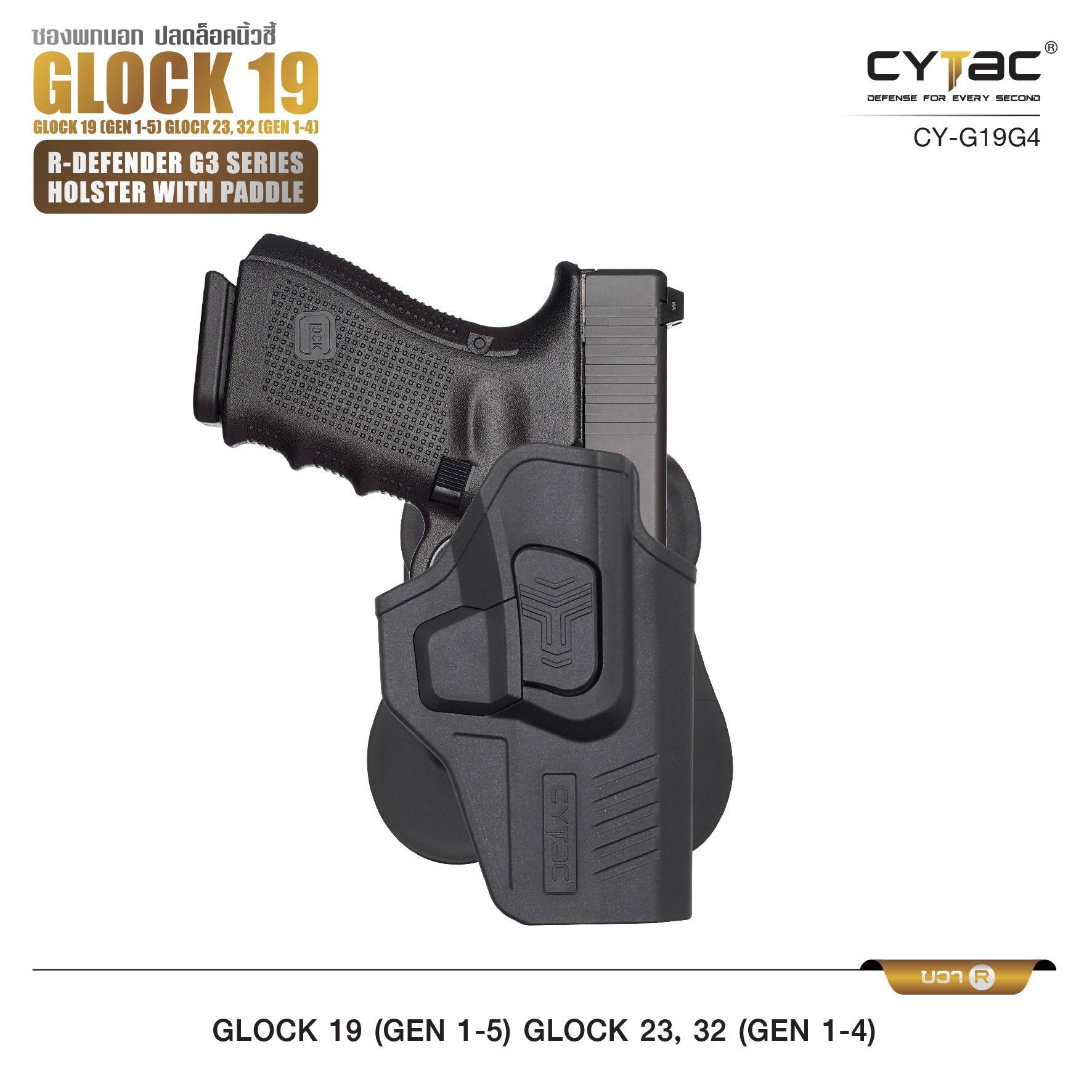 🇹🇭⫸ CYTAC ซองพกนอก ขวา - ซ้าย ปลดล็อคนิ้วชี้ รุ่น GLOCK 19,23,32