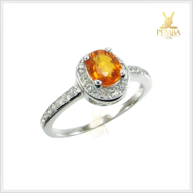 แหวนบุษราคัมแท้ สีเหลืองส้มสวยงาม เงินแท้ ชุบทองคำขาว แหวนพลอยแท้