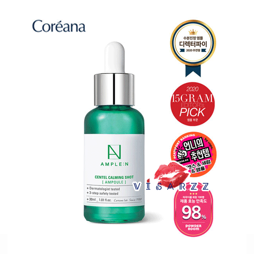 Coreana Ample N Centel Calming Shot Ampoule 30mL เซรั่มใบบัวบก ช่วยผิวที่มีปัญหาจุดด่างดำและรอยแผลเป็นให้จางลง ช่วยฟื้นฟูผิวให้แข็งแรง