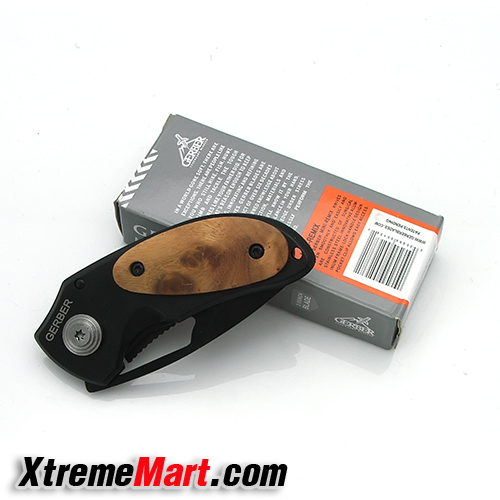 มีดพับ Gerber D19 Mini Remix Pocket Folding Knives Pocket Knife Wood Handle Black Color Blade