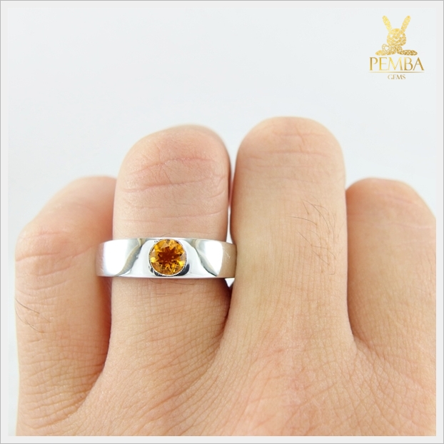 แหวนซิทรินแท้ เม็ดเดี่ยว เงินแท้925 ชุบทองคำขาว เล็กๆ แต่ดูดีมีสไตล์