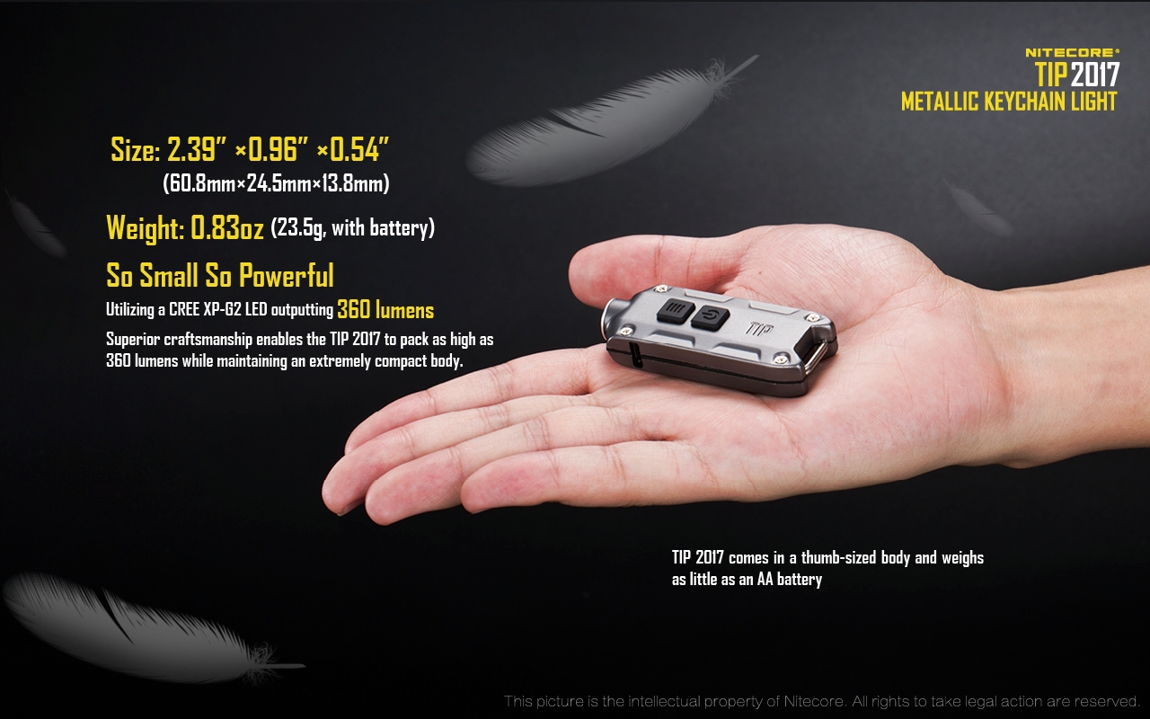 ไฟฉาย Nitecore Tip USB Rechargeable Keychain Light 360 Lumens (สีเทา)