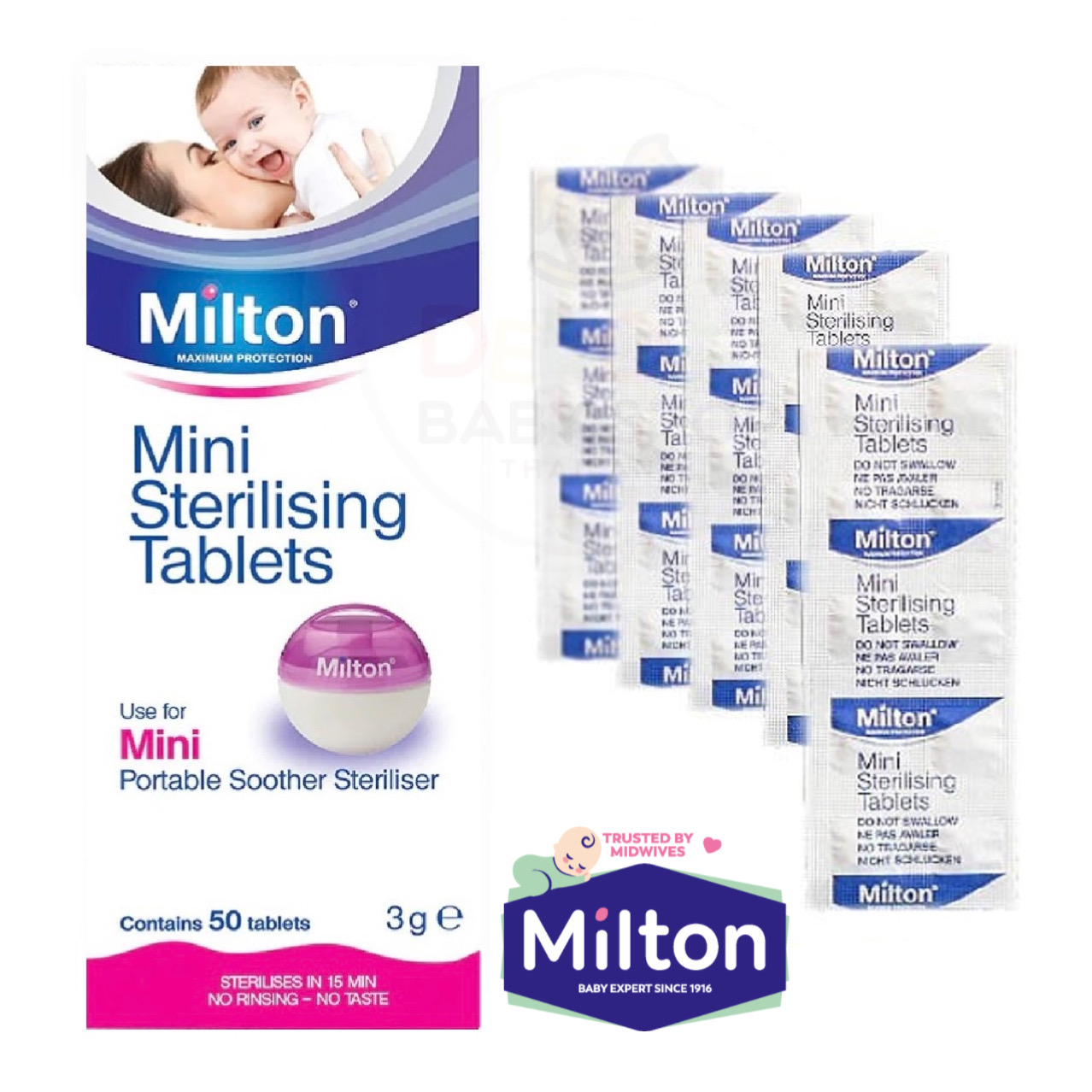 กล่องกำจัดเชื้อโรคแบบพกพาสำหรับจุกนมและจุกหลอก Milton Mini Sterilising Tablets