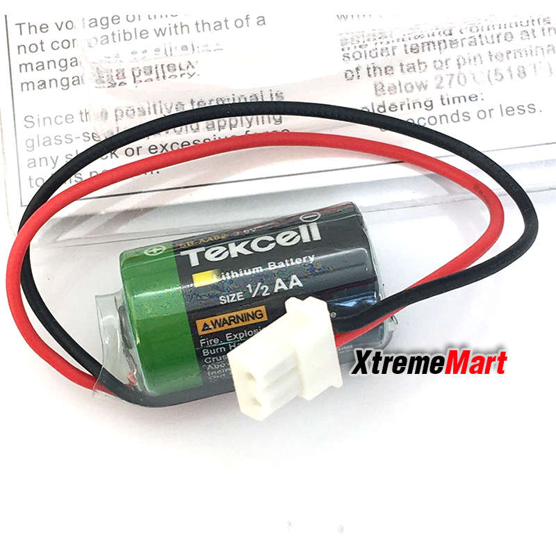 แบตเตอรี่ Tekcell SB-AA02 3.6V 1/2AA 14250 Lithium 1200mAh สีเขียว-ดำ with plug (ขั้วสีขาว) ก้อนละ