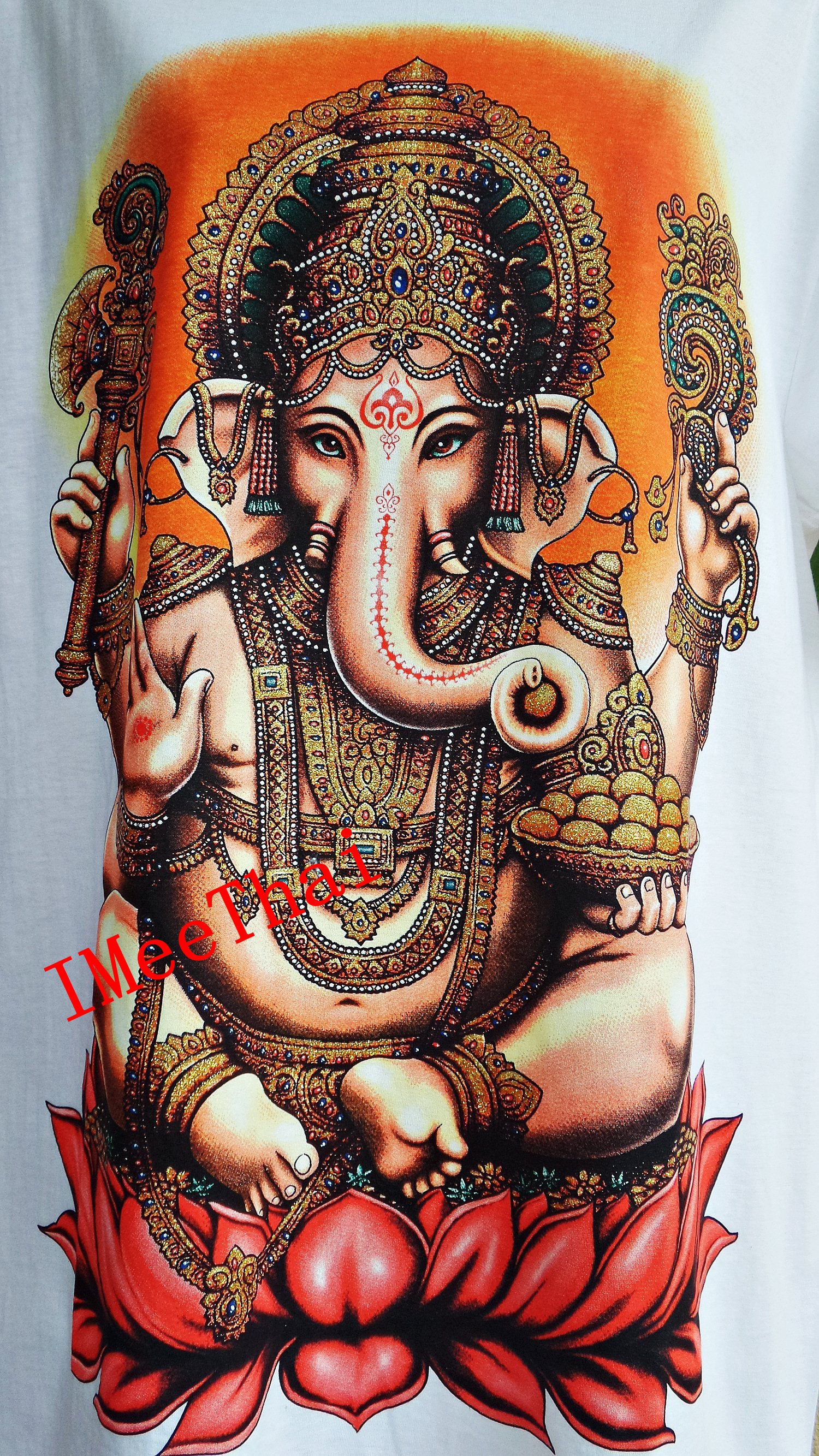 เสื้อยืด สีขาว พระพิฆเนศ 4 กร หลัง โอม