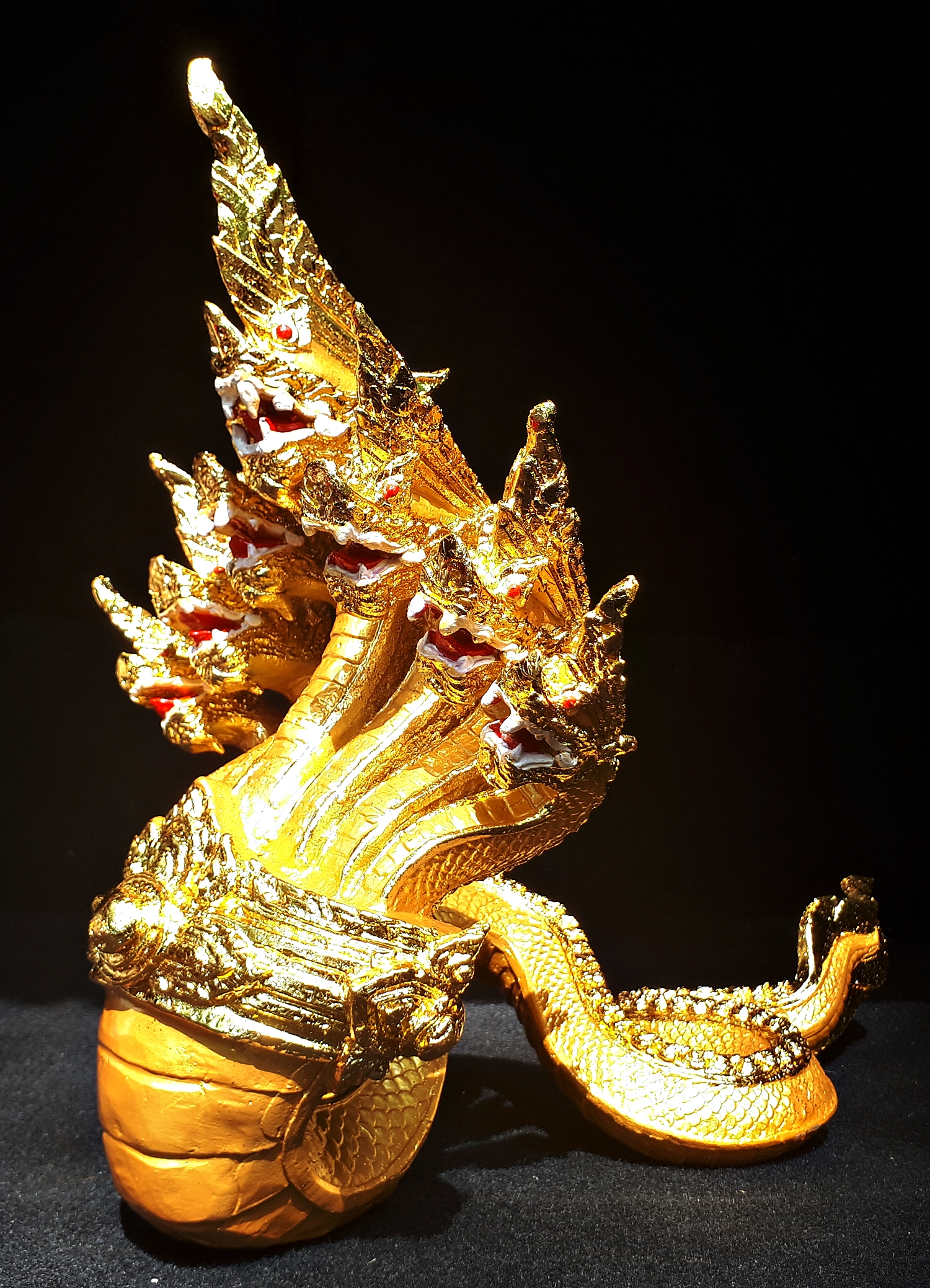 รูปหล่อ พญานาค อนันตนาคราช 7เศียร เลื่อย สีทอง เนื้อโลหะ (ปิดทอง ชุบทองด้าน ยาว14นิ้ว สูง11.5นิ้ว) (ขายปลีก ขายส่ง งานฝีมือสั่งทำหล่อ)