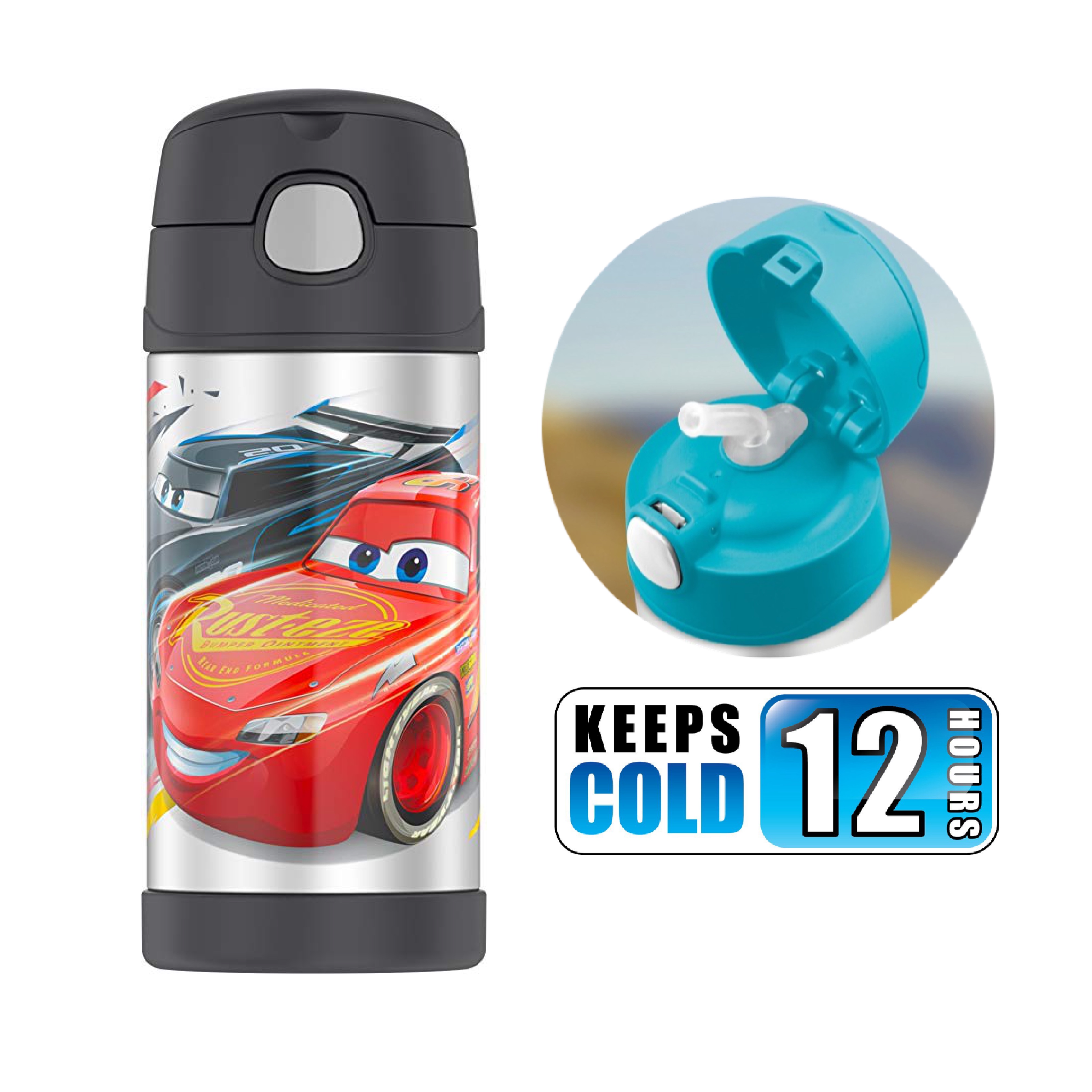 กระติกน้ำสเตนเลสรักษาอุณหภูมิ Thermos Disney Cars 3 FUNtainer Vacuum Insulated Stainless Steel Bottle 12OZ