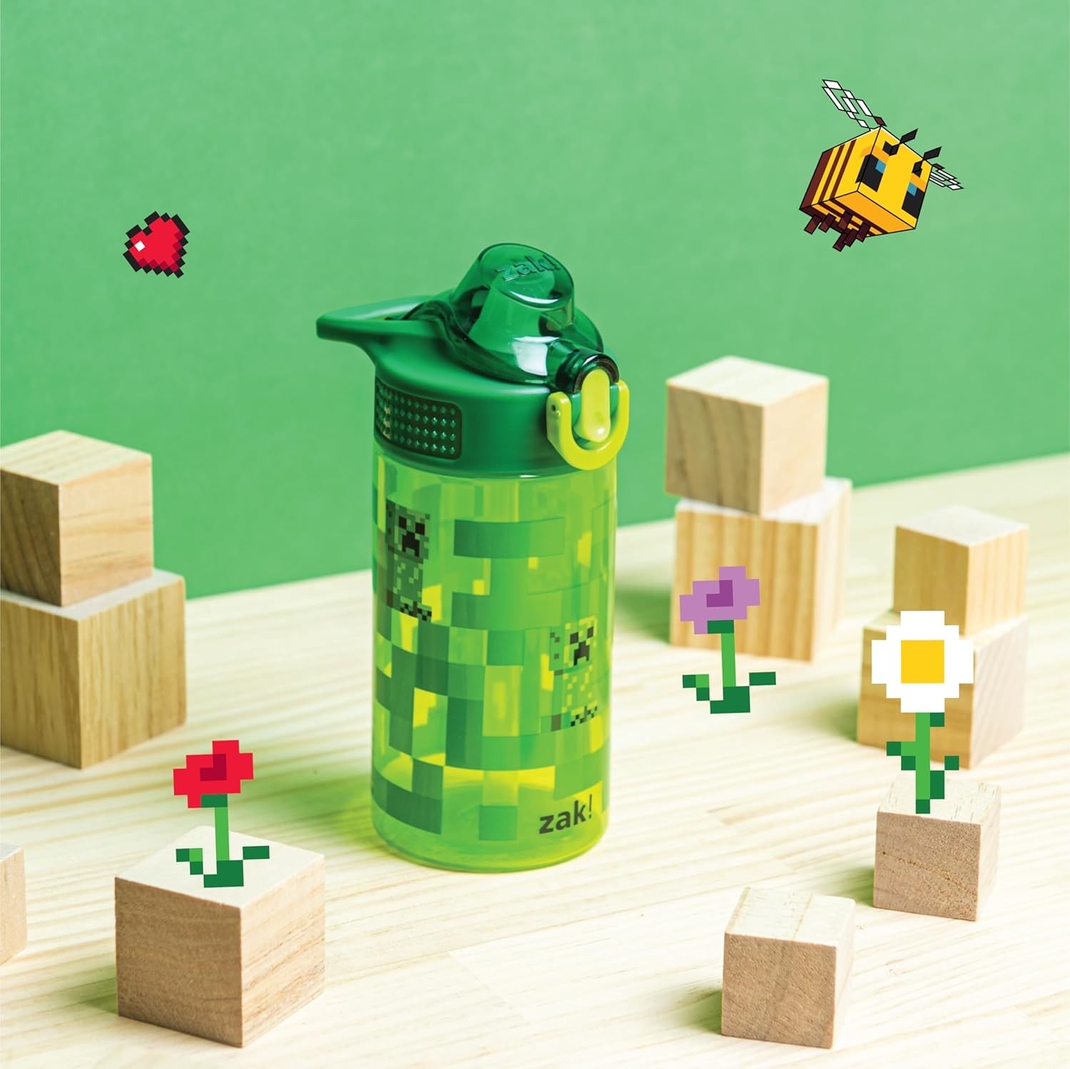 กระติกน้ำพร้อมหลอดดื่มสำหรับเด็ก Zak! Minecraft 16 Oz. Sage Covered Spout Bottle