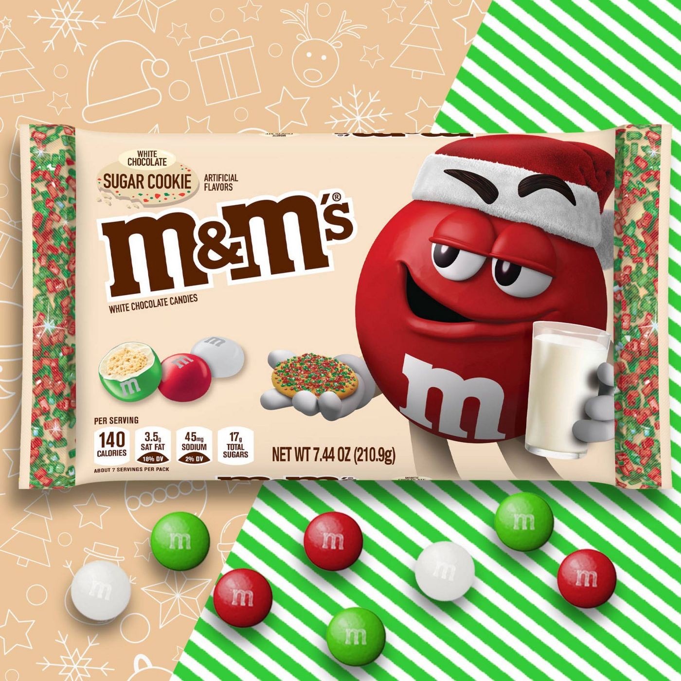 ขนมช็อกโกแลตคริสมาสต์ M&M's Holiday Chocolate Candies - White Chocolate Sugar Cookie