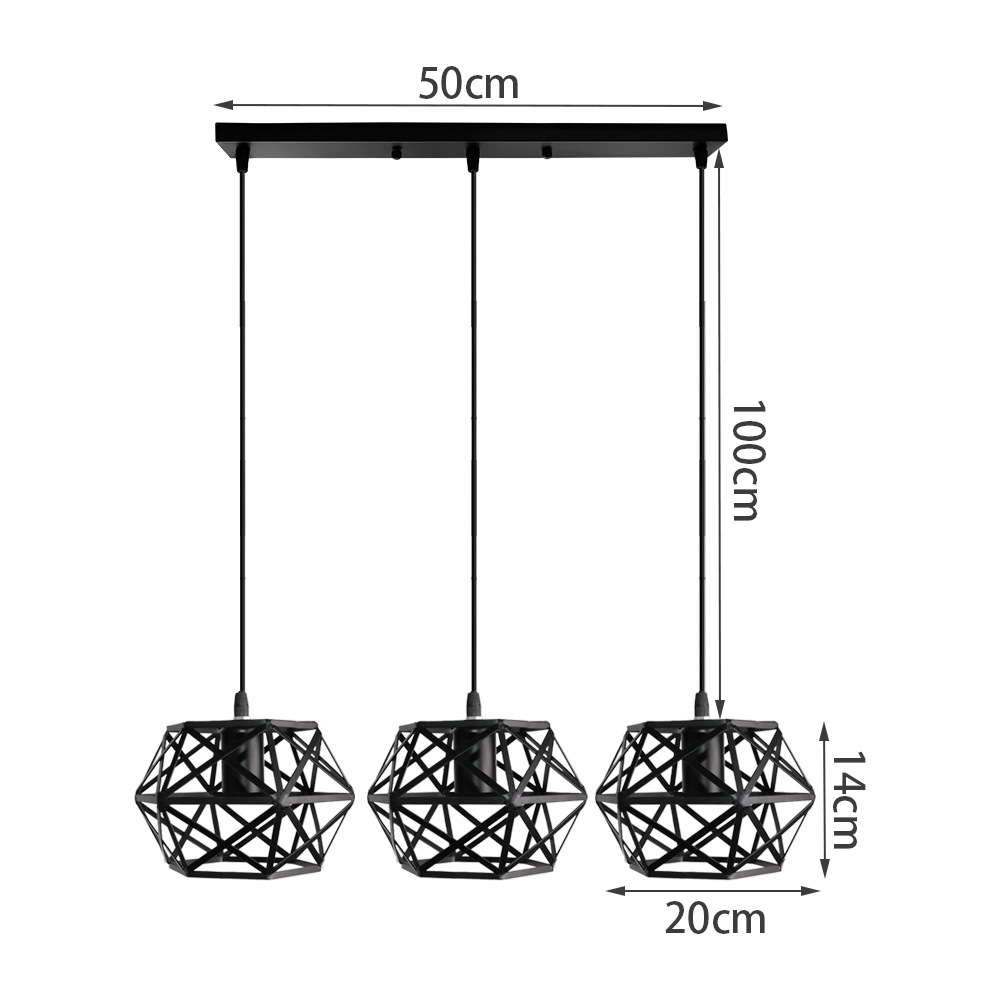 โคมไฟแขวนเพดานเหล็กดัดลายเส้นไขว้สีดำทรงหกเหลี่ยมสไตล์นอร์ดิก [ST-3705]