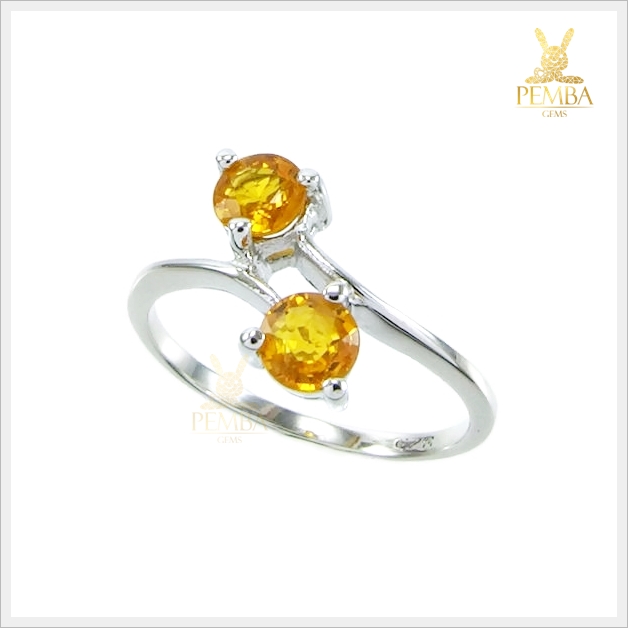 แหวนบุษราคัมแท้ สวยใสไฟดี เงินแท้ ชุบทองคำขาว แหวนพลอยแท้