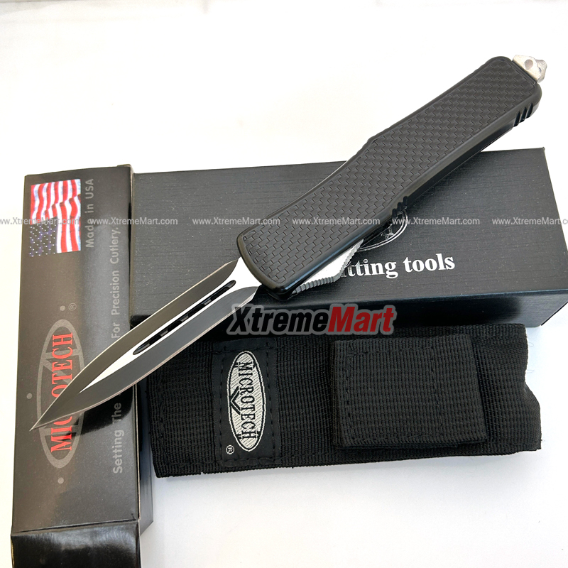 มีดสปริงตรงขนาดใหญ่ Microtech คม 2 ด้าน ด้ามลายตาราง Combat Troodon ...