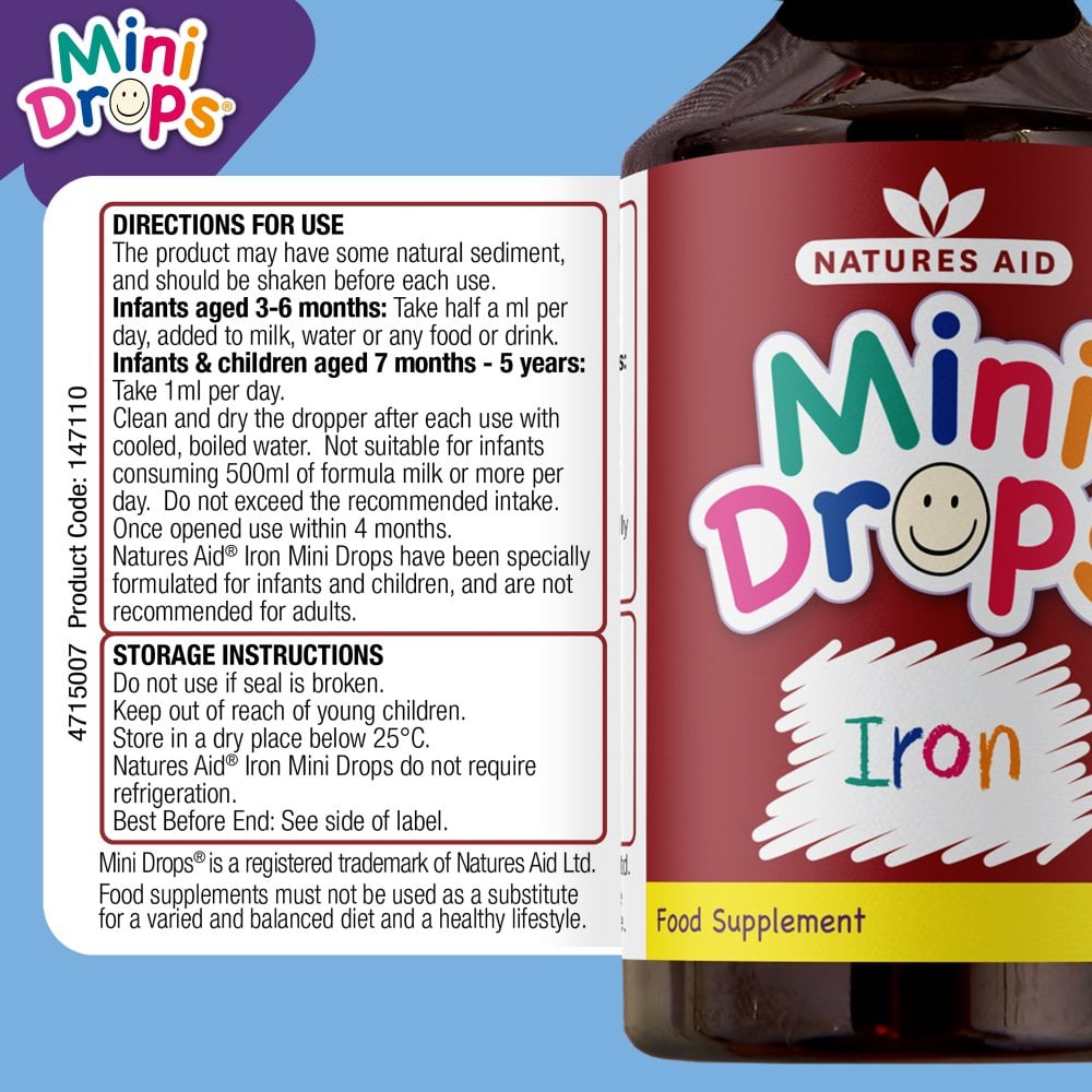 วิตามินเสริมธาตุเหล็กสำหรับเด็ก Natures Aid Mini Drops Iron