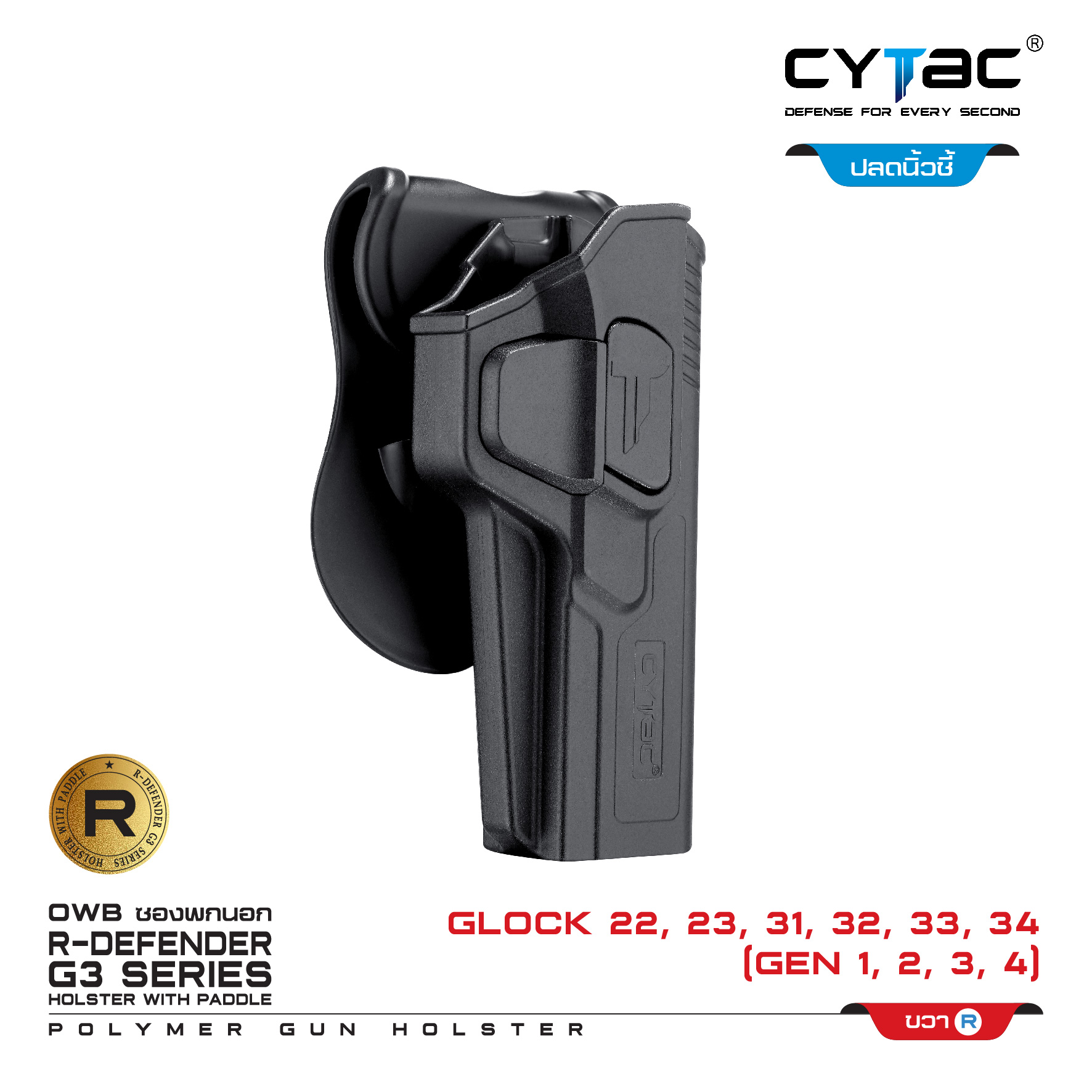 🇹🇭⫸ CYTAC ซองพกนอก ปลดล็อคนิ้วชี้ รุ่น GLOCK 22,23,31,33,34 (ปรับได้ตามความถนัด)