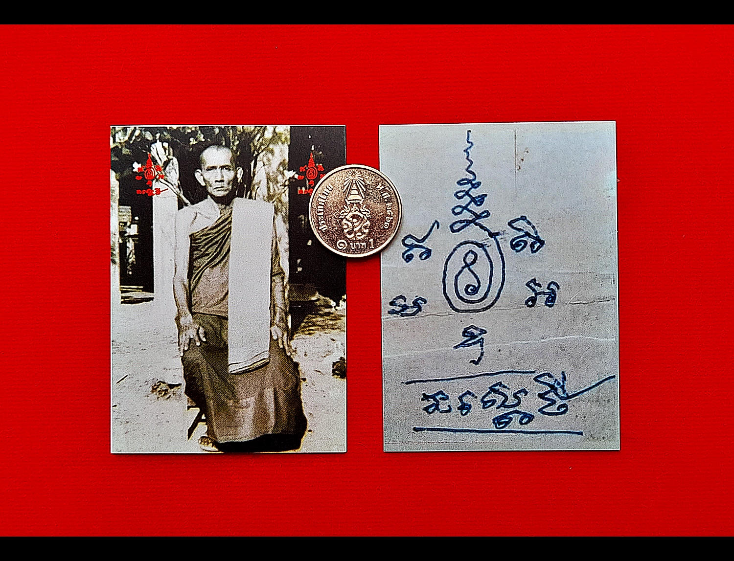 รูป หลวงพ่อกวย วัดโฆสิตาราม หลังยันต์นะเศรษฐี(ดราฟจากลายมือ) (มหาลาภ) ปี2564 - (หลวงพ่อเล็ก วัดท่าขนุน ปลุกเสก)