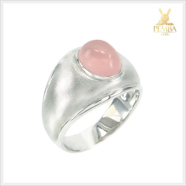 แหวนโรสควอตซ์แท้ ทรงหลังเบี้ย เงินแท้925 เรียบหรู ดูมีเสน่ห์