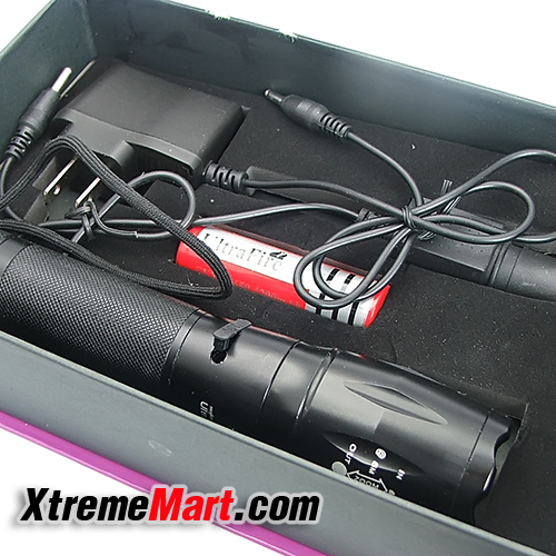 ชุดเซตไฟฉายซูมรุ่น CREE XM-L T6-1-SS (เสียบชาร์จในตัว) 1000LM 5 Mode Zoomable LED Flashlight 1x18650