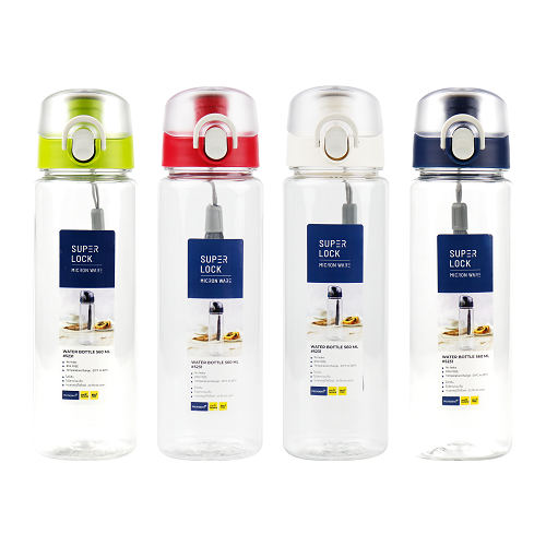 P01236 กระบอกน้ำ Superlock พร้อมสายคล้อง จุ 560 มิล(6.5*6.5*22 cm) เกรดเอ No.5231 ราคาส่งต่อ 12 ใบ: เฉลี่ย 60/ใบ