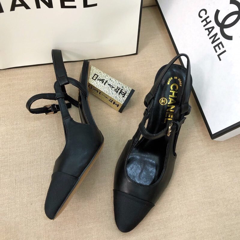 รองเท้า cn sling back size 34-41 แบบส้นเตี้ยและส้นสูง ดำ ครีม ทอง