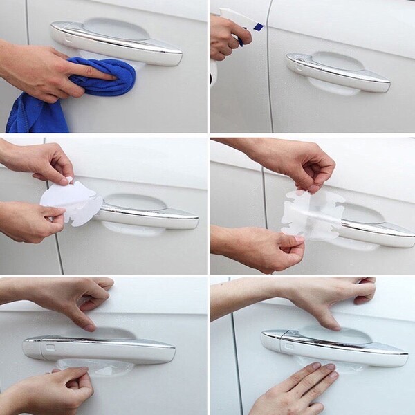 ฟิล์มใสกันรอย ตรงที่จับประตูรถ 4 ชิ้น สติ๊กเกอร์กันรอย ป้องกันมือจับประตูรถยนต์ และรอยขีดข่วนต่างๆ