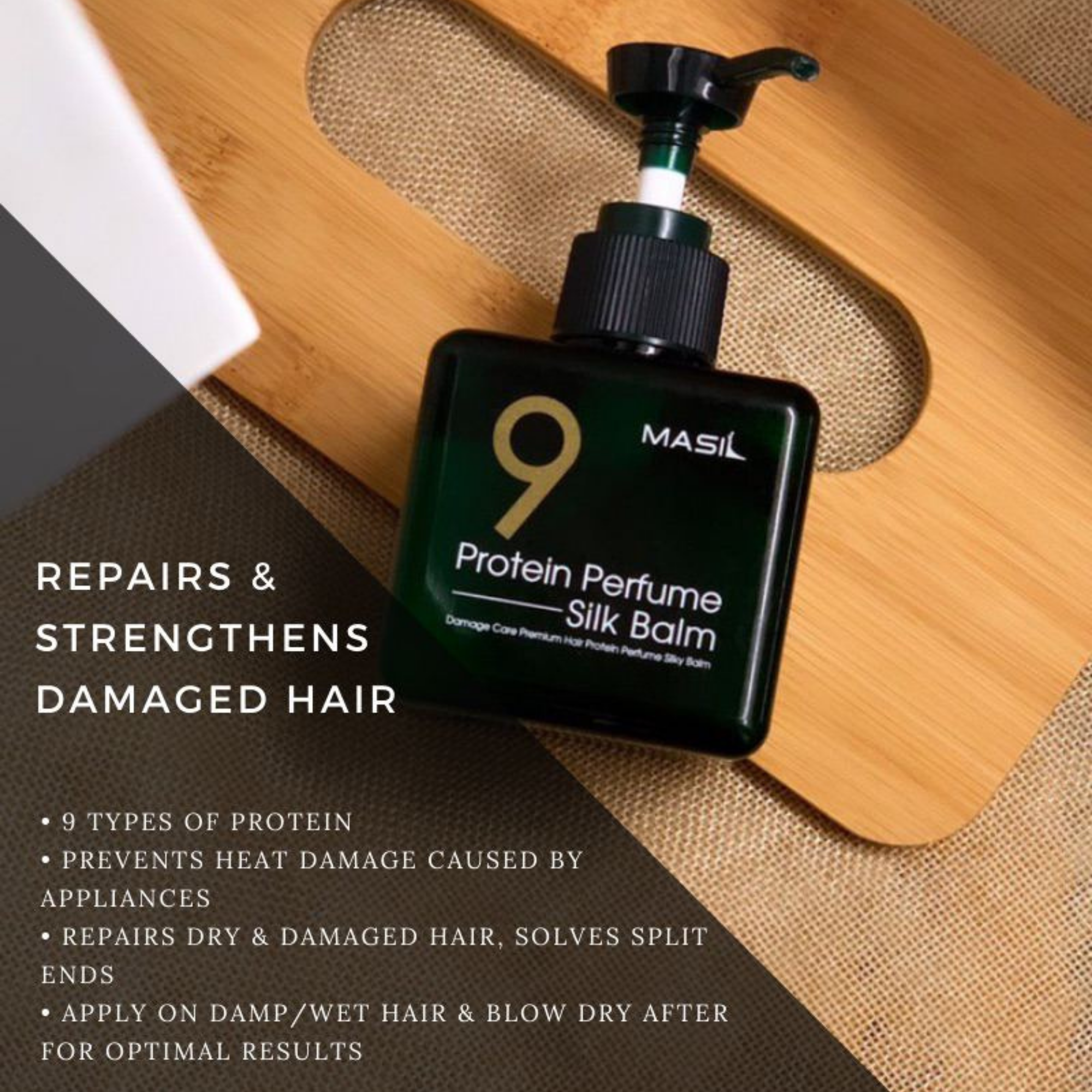 (กล่องเขียว Original) Masil 9 Protien Perfume Silk Balm 180mL บาล์มฟื้นบำรุงและปกป้องผมจากความร้อนในหนึ่งเดียว อุดมด้วยโปรตีน 9 ชนิด กลิ่นหอม ใช้ง่าย ไม่ต้องล้างออก