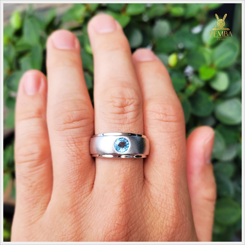 แหวนอะความารีนแท้ เรียบหรู ดูมีสไตล์ แหวนพลอยแท้