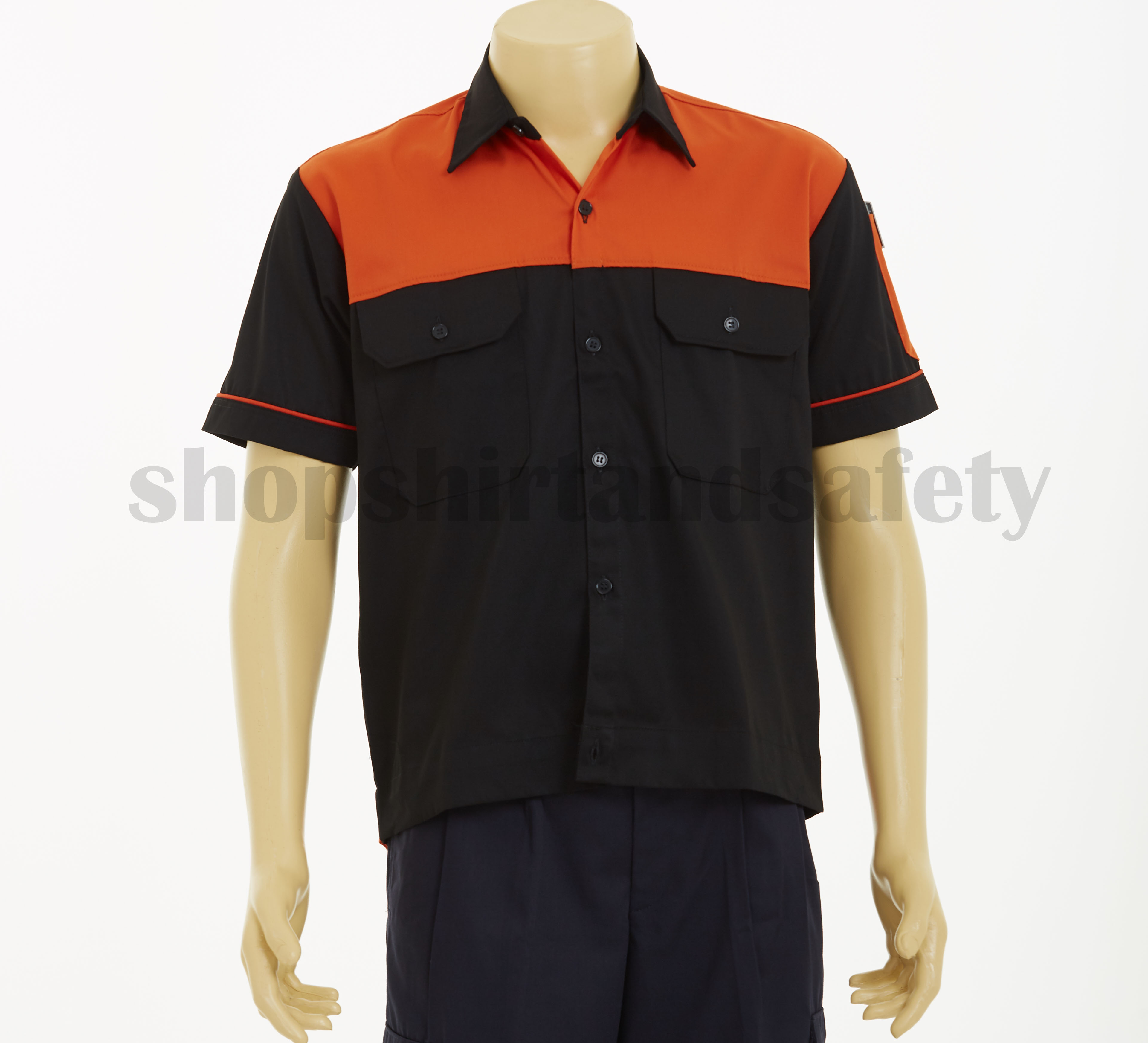 เสื้อช็อปแขนสั้นแบบดำอกส้ม