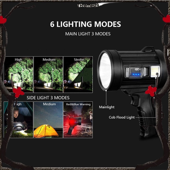 ไฟฉายสปอตไลท์ Hight Power ชาร์จแบตเตอรี่ ใช้สําหรับฉุกเฉิน กู้ภัย ดูดาว กิจกรรมกลางแจ้ง