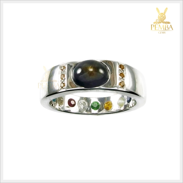 แหวนสตาร์บุษราคัมแท้ บางกะจะ ขาทอง เงินแท้925 ชุบทองคำขาว