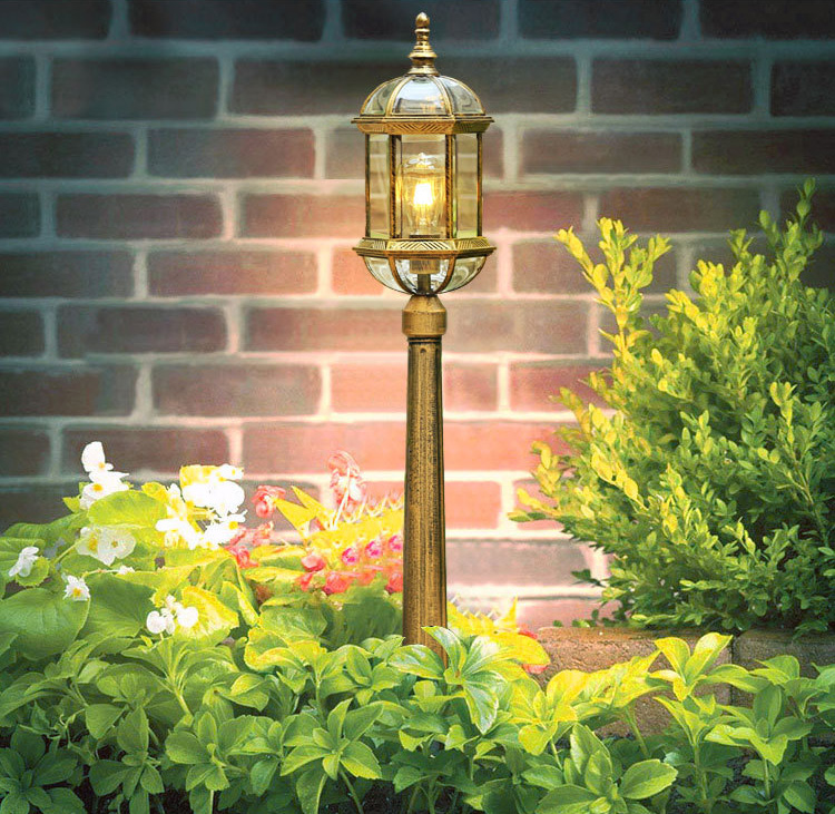 โคมไฟสนามหญ้า สูง 118CM สี bronze ปัดลาย โป๊ะโคมกระจกใส [ODY-01]