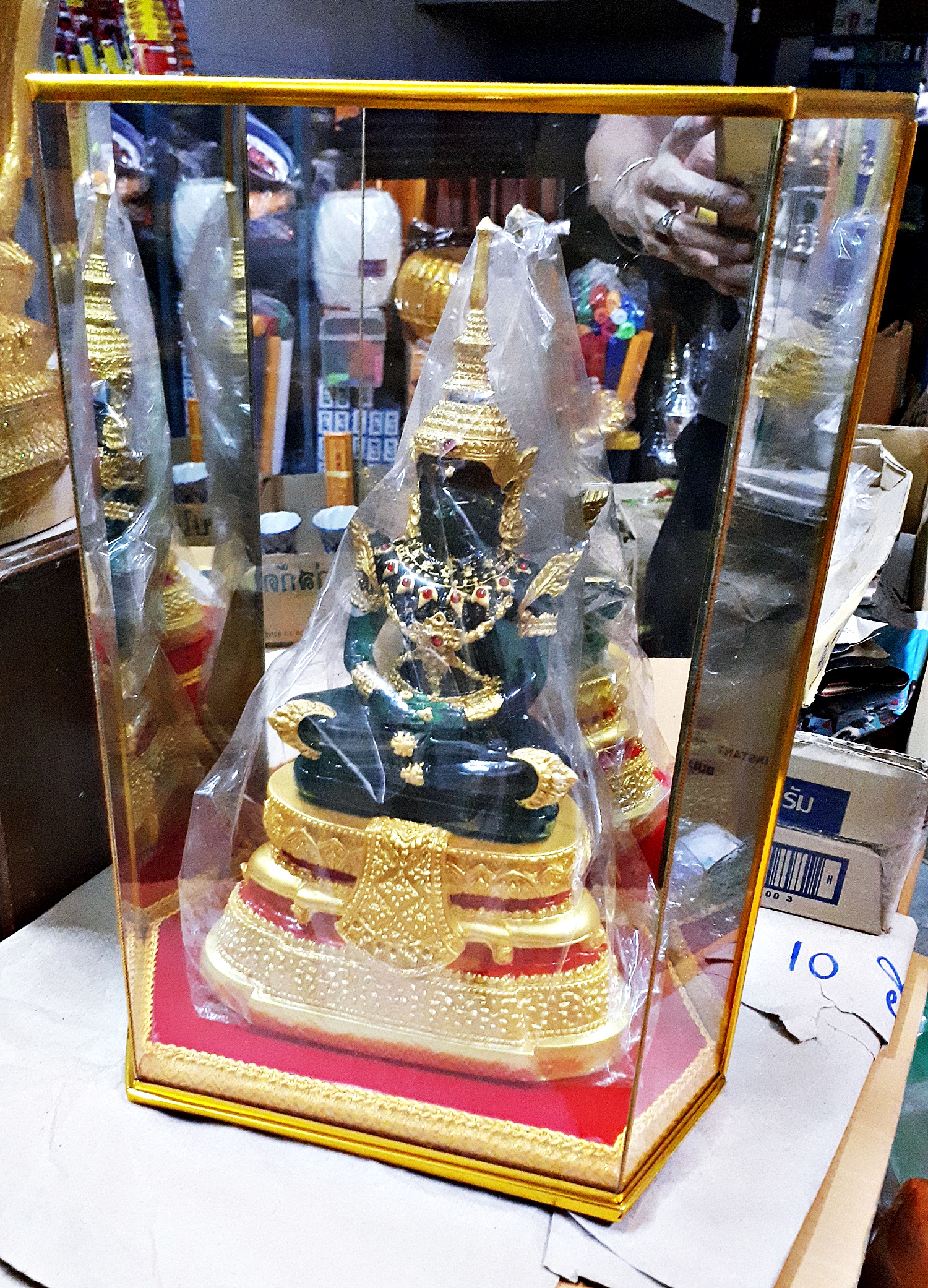 ตู้ครอบแก้วกระจก ทรงหกเหลี่ยม ใส่ครอบ วัตถุมงคล พระบุชา (ขายปลีก ขายส่ง)