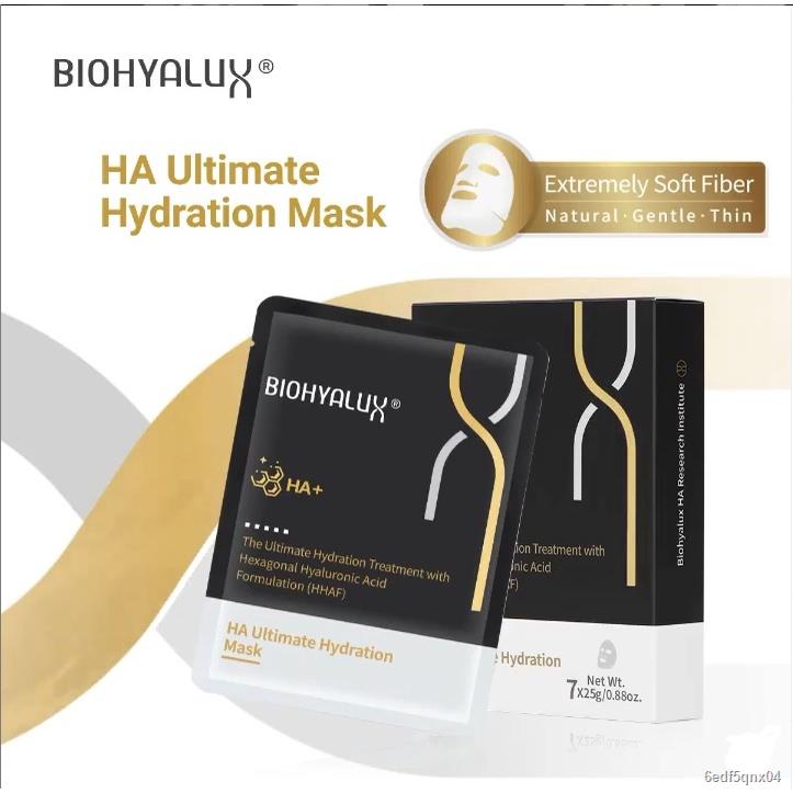 (1 กล่อง 7 แผ่น) Biohyalux HA Ultimate Hydration Mask 25g x 7 แผ่น มาส์กแผ่นบำรุงผิวชุ่มชื้นอย่างเต็มประสิทธิภาพ ด้วยพลังการเติมน้ำให้ผิวจาก HHAF มอบการบำรุงล้ำลึกทุกชั้นผิว พร้อมพลังการบำรุงให้ผิวกระจ่างใส ปลอบประโลมผิวจากมลภาวะ และเติมน้ำให้ผิวด้วย Niac