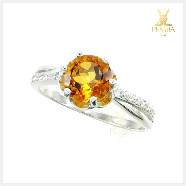 แหวนซิทรินแท้ ทรงกลม ตัวเรือนดีไซน์เก๋ๆ มีเสน่ห์ชวนหลงใหล แหวนพลอยแท้