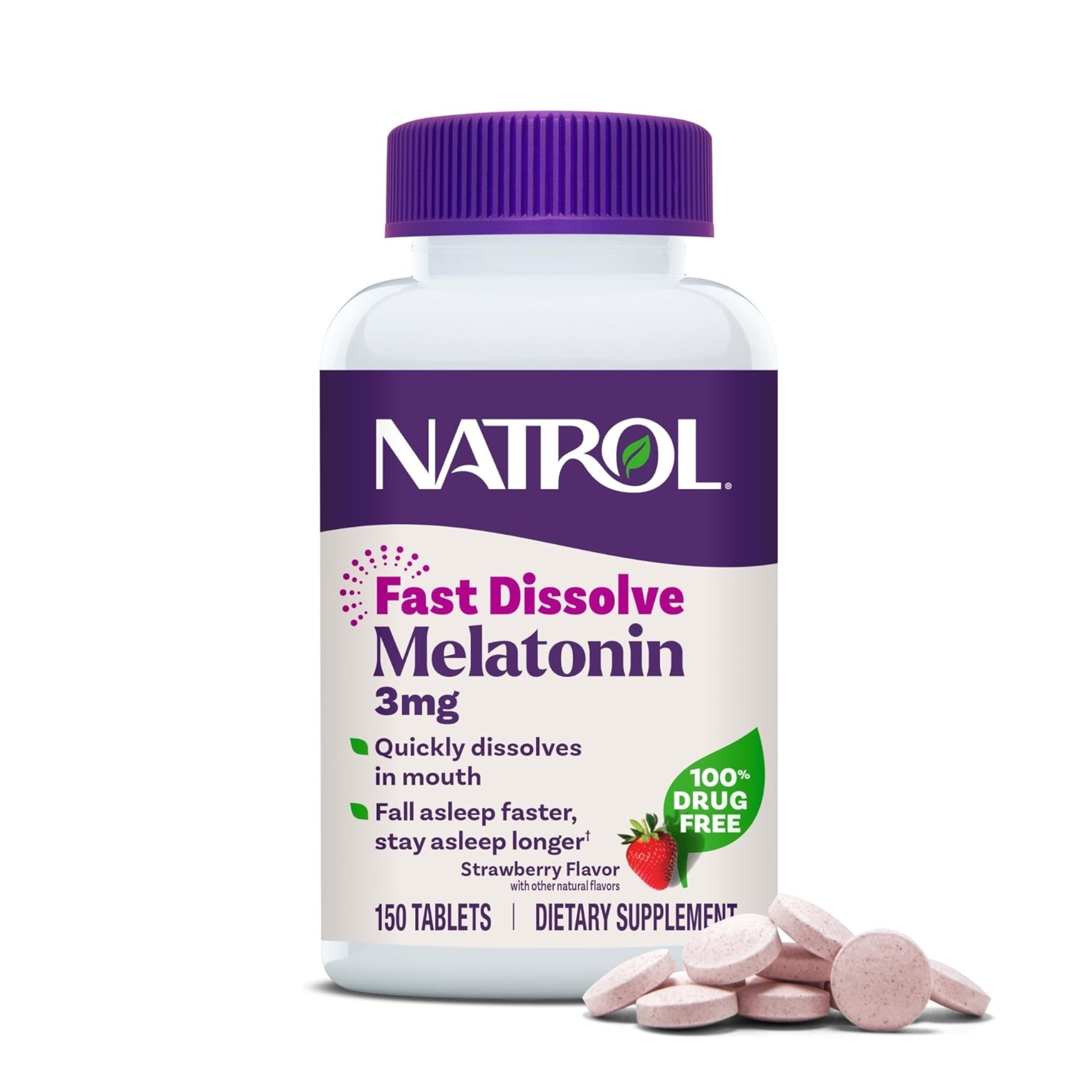 ผลิตภัณฑ์เสริมการนอนหลับแบบเม็ดอมละลายสำหรับผู้ใหญ่ NATROL Sleep Melatonin - Fast Dissolve 3mg (150 Tablets)
